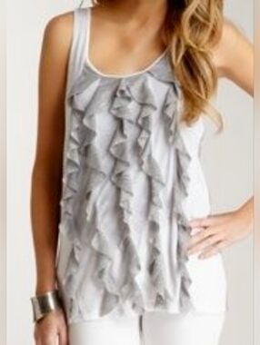 Anthropologie Deletta Blue Ruffled Scoop Neck Tank Size Small